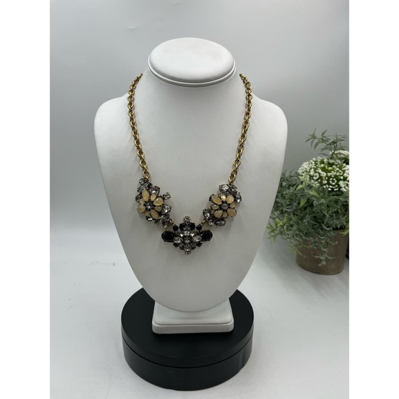 J. Crew Black Gray and Taupe Clear Rhinestone Cluster Statement Necklace - Picture 3 of 16